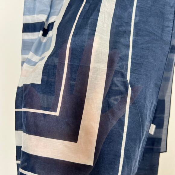 Cuyana Large Navy Blue Light Blue Pink Grey Striped Cotton/Silk Scarf Italy - Picture 8 of 10
